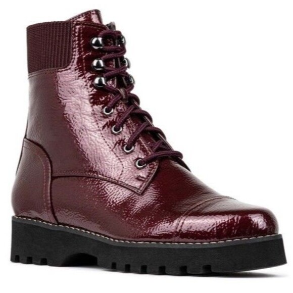 Donald J. Pliner Shoes - Donald Pliner Halson Crinkle Patent Upper Lace Up Booties in Bordeaux Burgundy 6